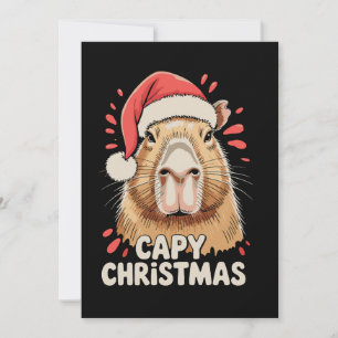 Capy Christmas Xmas Santa Hat Capybara Rodent Holiday Card