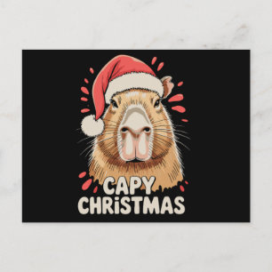 Capy Christmas Xmas Santa Hat Capybara Rodent Holiday Postcard