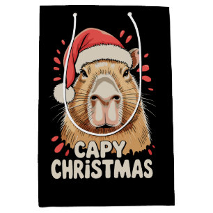 Capy Christmas Xmas Santa Hat Capybara Rodent Medium Gift Bag