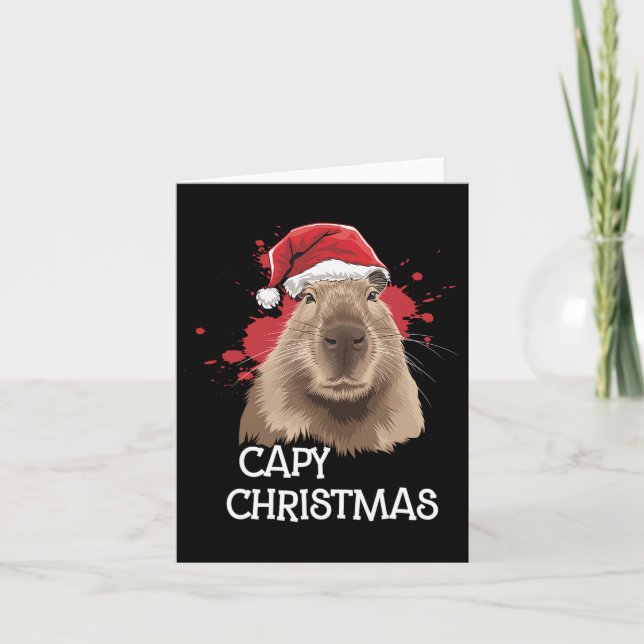 Capy Christmas Xmas Santa Hat Pajama Rodent Animal Card (Front)