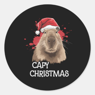 Capy Christmas Xmas Santa Hat Pajama Rodent Animal Classic Round Sticker