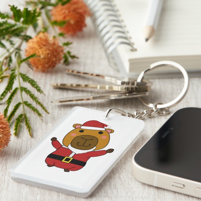 Capy Claus Minimalist Christmas Tee Key Ring (Front Right)