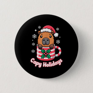 Capy Holidays Cute Capybara Christmas Santa Hat 6 Cm Round Badge