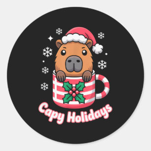 Capy Holidays Cute Capybara Christmas Santa Hat Classic Round Sticker