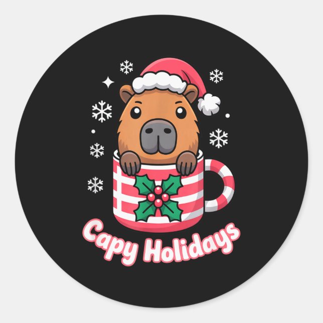 Capy Holidays Cute Capybara Christmas Santa Hat  Classic Round Sticker (Front)