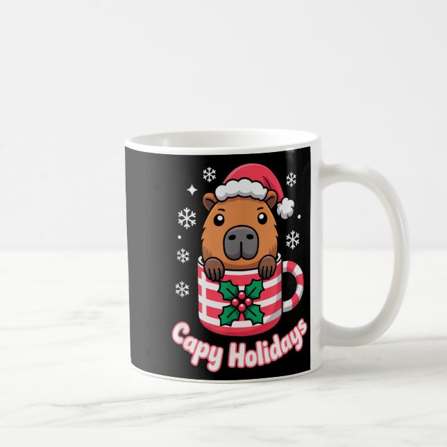 Capy Holidays Cute Capybara Christmas Santa Hat  Coffee Mug (Right)