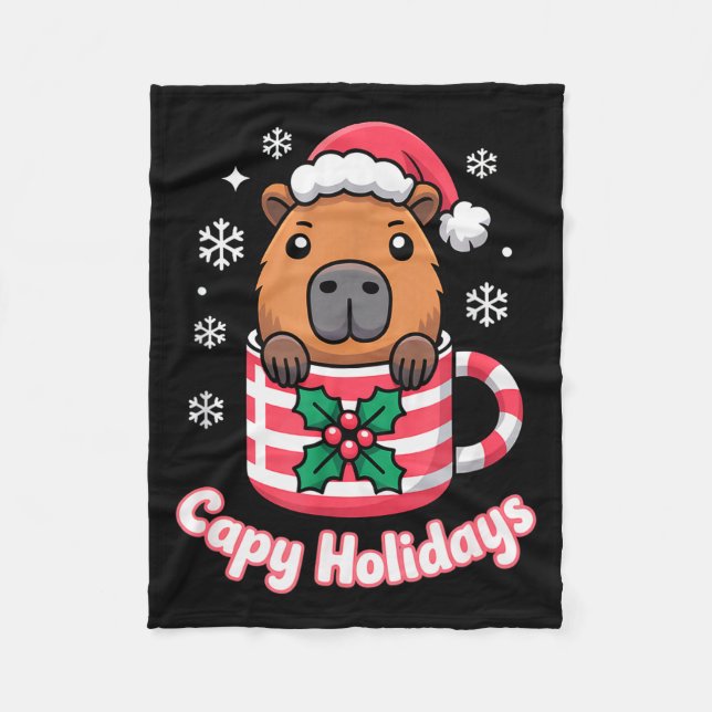 Capy Holidays Cute Capybara Christmas Santa Hat  Fleece Blanket (Front)