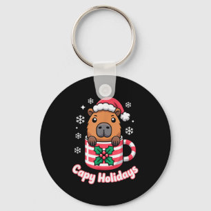 Capy Holidays Cute Capybara Christmas Santa Hat Key Ring