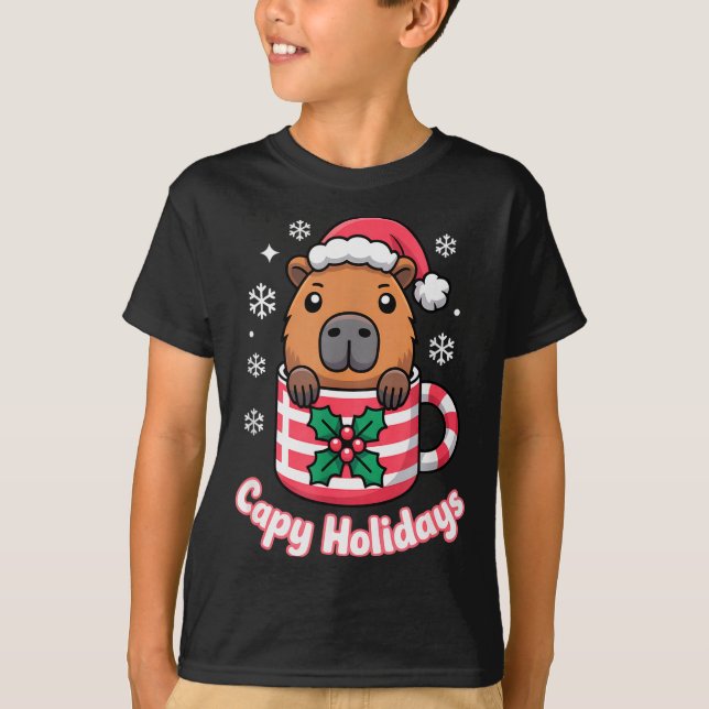 Capy Holidays Cute Capybara Christmas Santa Hat  T-Shirt (Front)
