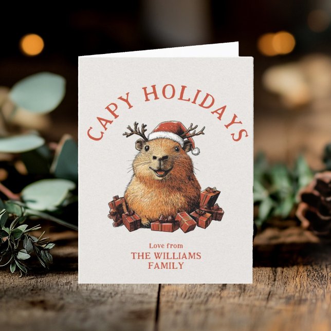 Capy Holidays Cute Capybara Merry Christmas Photo Holiday Card (Creator Uploaded)
