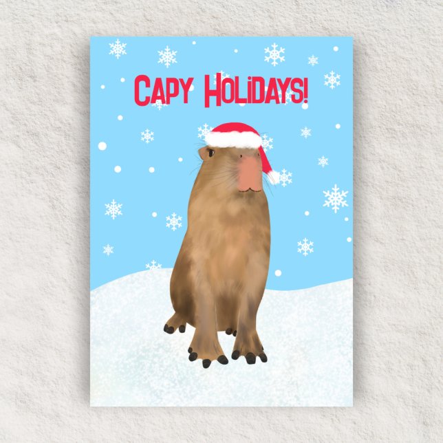 Capy Holidays Funny Cute Capybara Pun Flat  Holiday Card (Creator Uploaded)