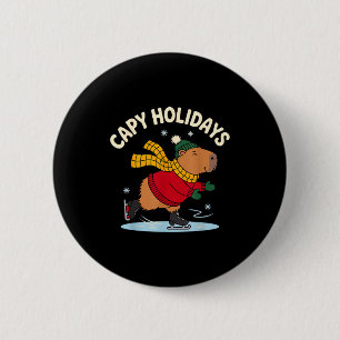 Capy Holidays Ice Skating Capybara Funny Xmas Chri 6 Cm Round Badge