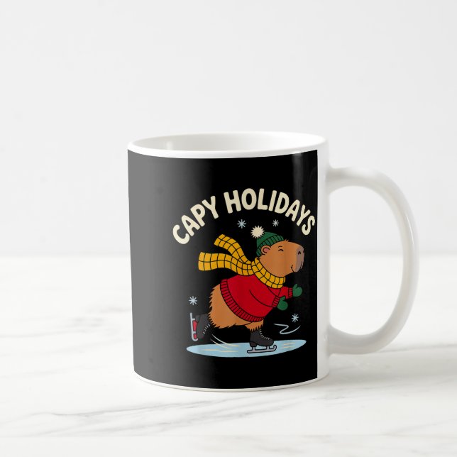 Capy Holidays Ice Skating Capybara Funny Xmas Chri Coffee Mug (Right)