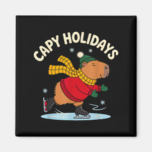 Capy Holidays Ice Skating Capybara Funny Xmas Chri Magnet