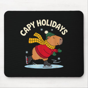 Capy Holidays Ice Skating Capybara Funny Xmas Chri Mouse Pad
