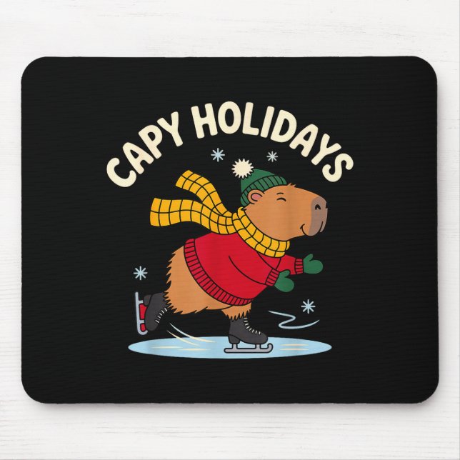 Capy Holidays Ice Skating Capybara Funny Xmas Chri Mouse Pad (Front)