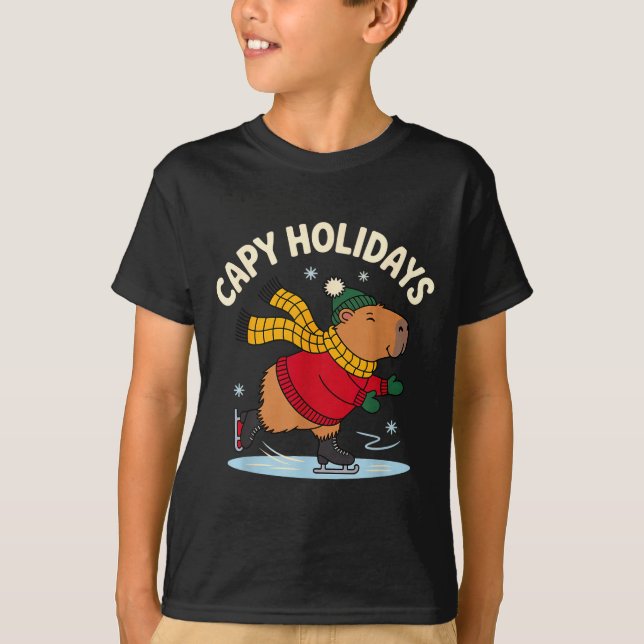 Capy Holidays Ice Skating Capybara Funny Xmas Chri T-Shirt (Front)