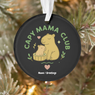 Capy Mama Club Cute Capybara Mom and Baby Retro Ornament