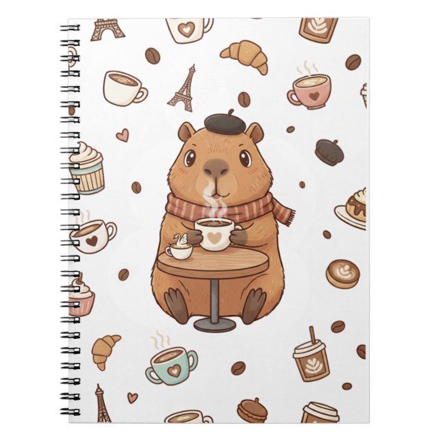 Capy-Paris: A Cozy Sip of Calm Notebook (Front)