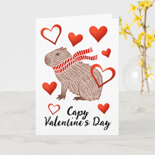 Capy Valentine’s Day Funny Capybara Lover Greeting Card (Yellow Flower)