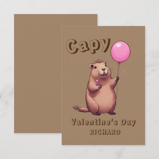 Capy Valentine's Day Capybara Classroom Card (Front/Back)