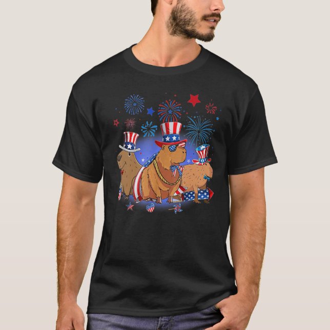 Capybara 4th Of July Animal Capy  US Flag T-Shirt (Front)