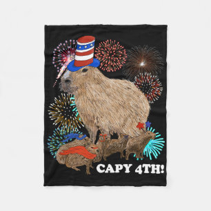 Capybara 4th Of July Patriotic Fireworks Capy Four Fleece Blanket