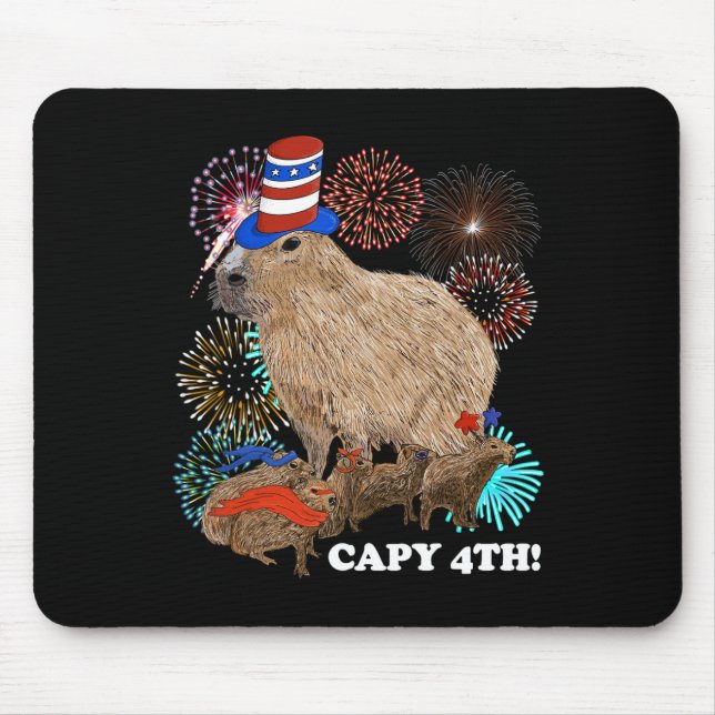 Capybara 4th Of July Patriotic Fireworks Capy Four Mouse Pad (Front)