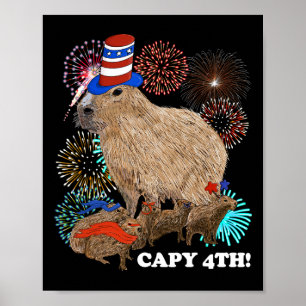 Capybara 4th Of July Patriotic Fireworks Capy Four Poster