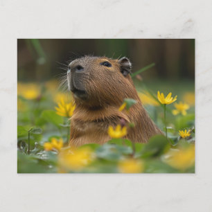 Capybara Among Yellow Water Lilies Postcard