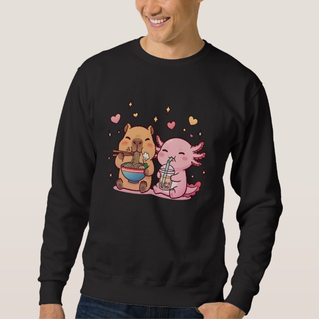 Capybara and Axolotl Kawaii Funny Ramen Boba Capib Sweatshirt (Front)