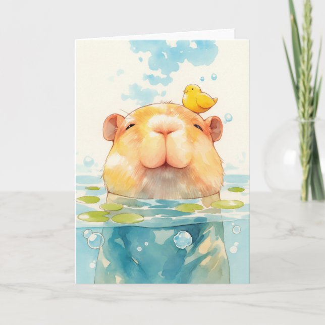 Capybara and Bird Friend Card (Front)