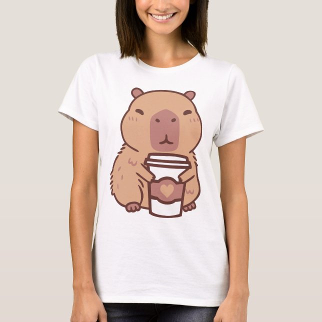 Capybara and Coffee Cappuccino Lover T-Shirt (Front)