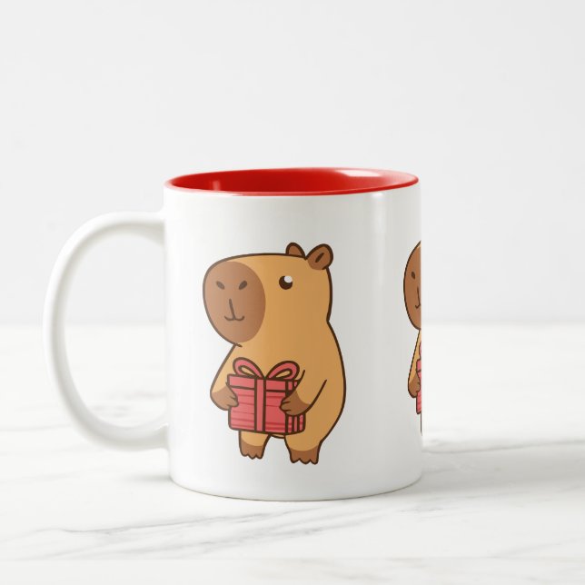 Capybara and Present Mug | Cute Gift Mug for Anima (Left)