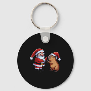 Capybara And Santa High-fiving Funny Merry Christm Key Ring