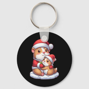Capybara And Santa Hugging Christmas Family Matchi Key Ring