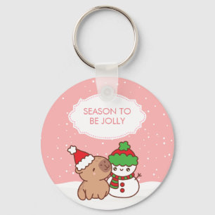 Capybara And Snowman Season To Be Jolly Cute Xmas Key Ring