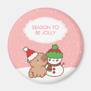 Capybara And Snowman Season To Be Jolly Cute Xmas Magnet