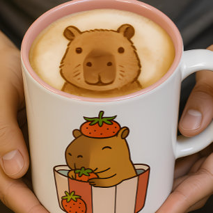 Capybara and Strawberry Mug Cute Fruit Lover