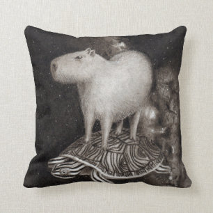 Capybara and terrapin flying through space cushion