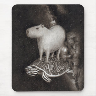 Capybara and Terrapin flying through space drawing Mouse Pad