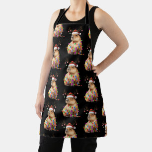 Capybara Animal Lover Christmas Lights Cappy Xmas Apron