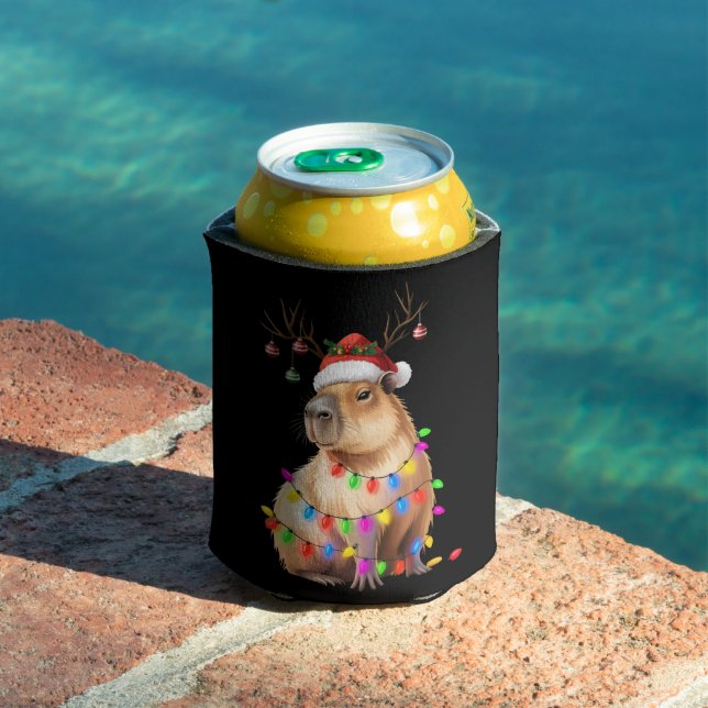 Capybara Animal Lover Christmas Lights Cappy Xmas Can Cooler (In Situ Pool)