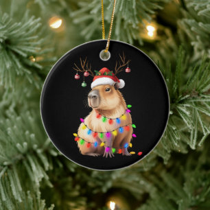 Capybara Animal Lover Christmas Lights Cappy Xmas Ceramic Ornament