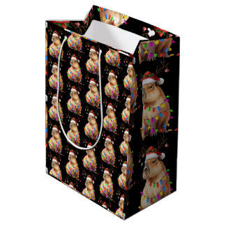 Capybara Animal Lover Christmas Lights Cappy Xmas Medium Gift Bag