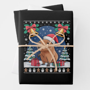 Capybara Animal Lover Xmas Gift Ugly Capybara Wrapping Paper Sheet