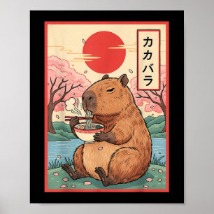 Capybara Anime Graphic Ramen Kawaii Japanese Vinta Poster