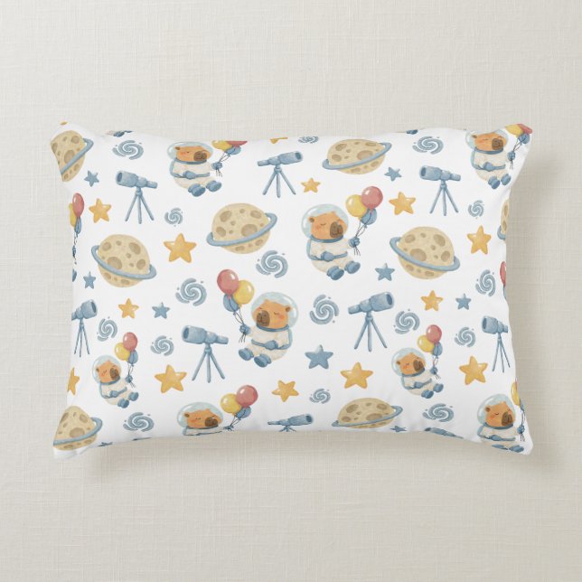 Capybara Astronaut Pattern Accent Pillow (Front)