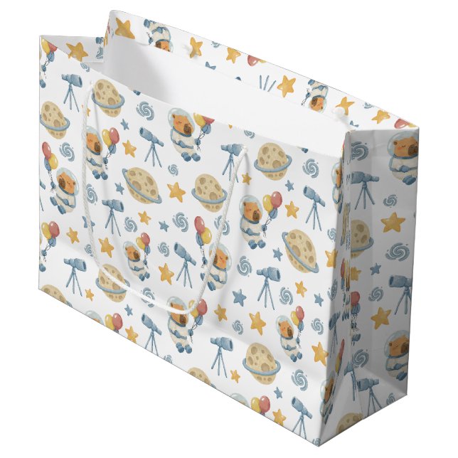 Capybara Astronaut Pattern Large Gift Bag (Front Angled)
