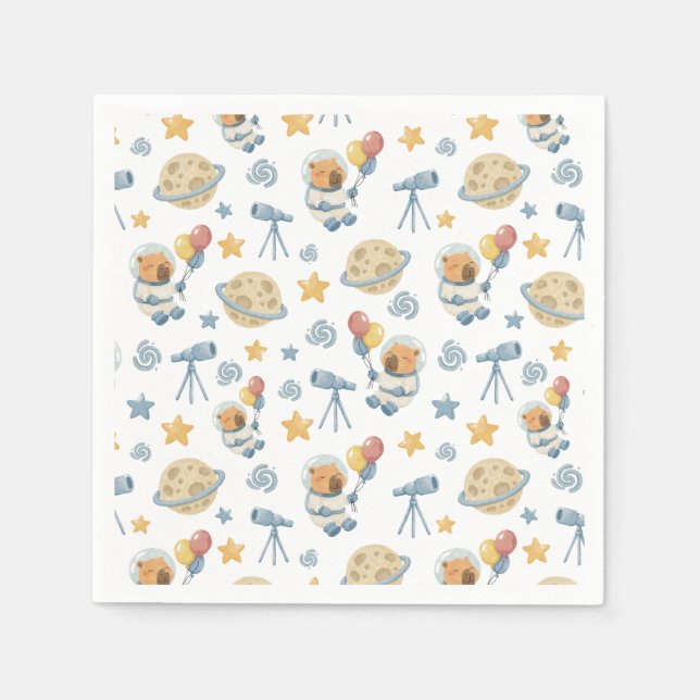 Capybara Astronaut Pattern Napkins (Front)